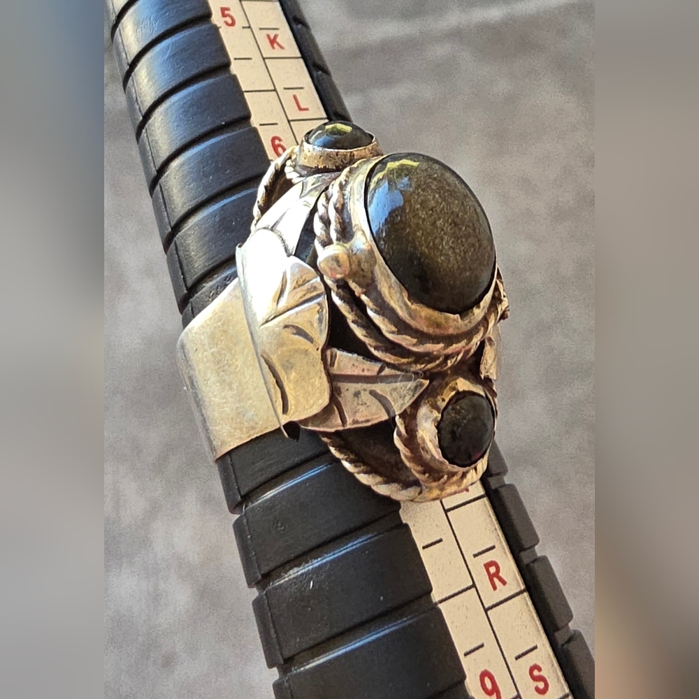 Vintage Sterling Silver & Onyx 1940/50s Taxco  Poison Ring Size 7/8